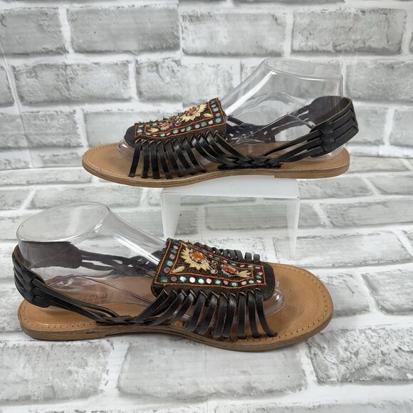 Faded Glory Rhonda Women's Size 9 Brown Leather Mexican Style Huarache Sandals - Picture 2 of 11